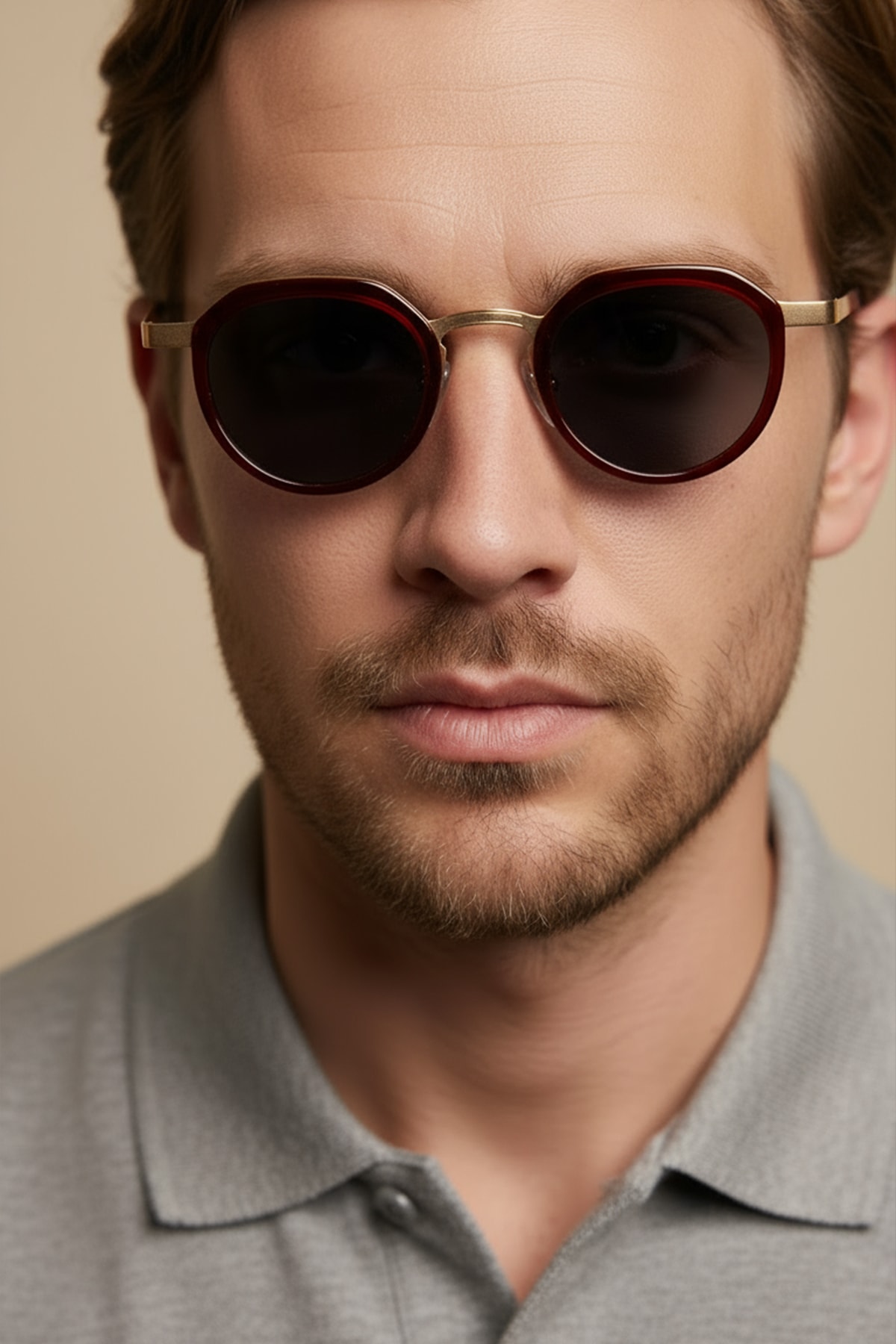 4008 | Yuvarlak Metal Polarize Unisex Güneş Gözlüğü - Kırmızı/Sarı