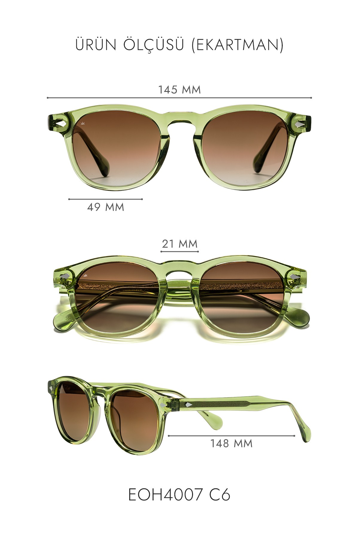 4007 | Oval Asetat Polarize Unisex Güneş Gözlüğü - Haki