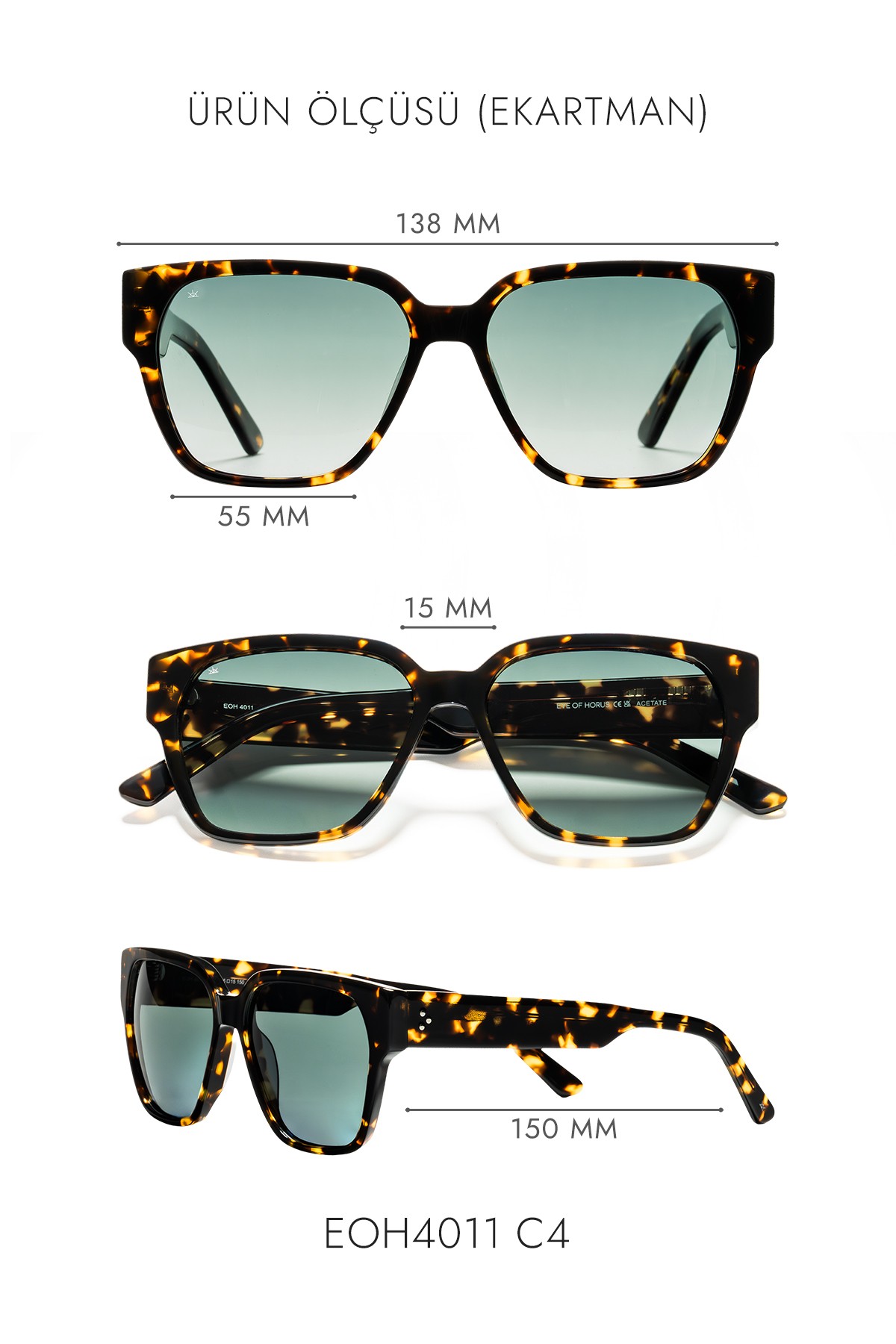 4011 | Kare Asetat Polarize Unisex Güneş Gözlüğü - Leopar