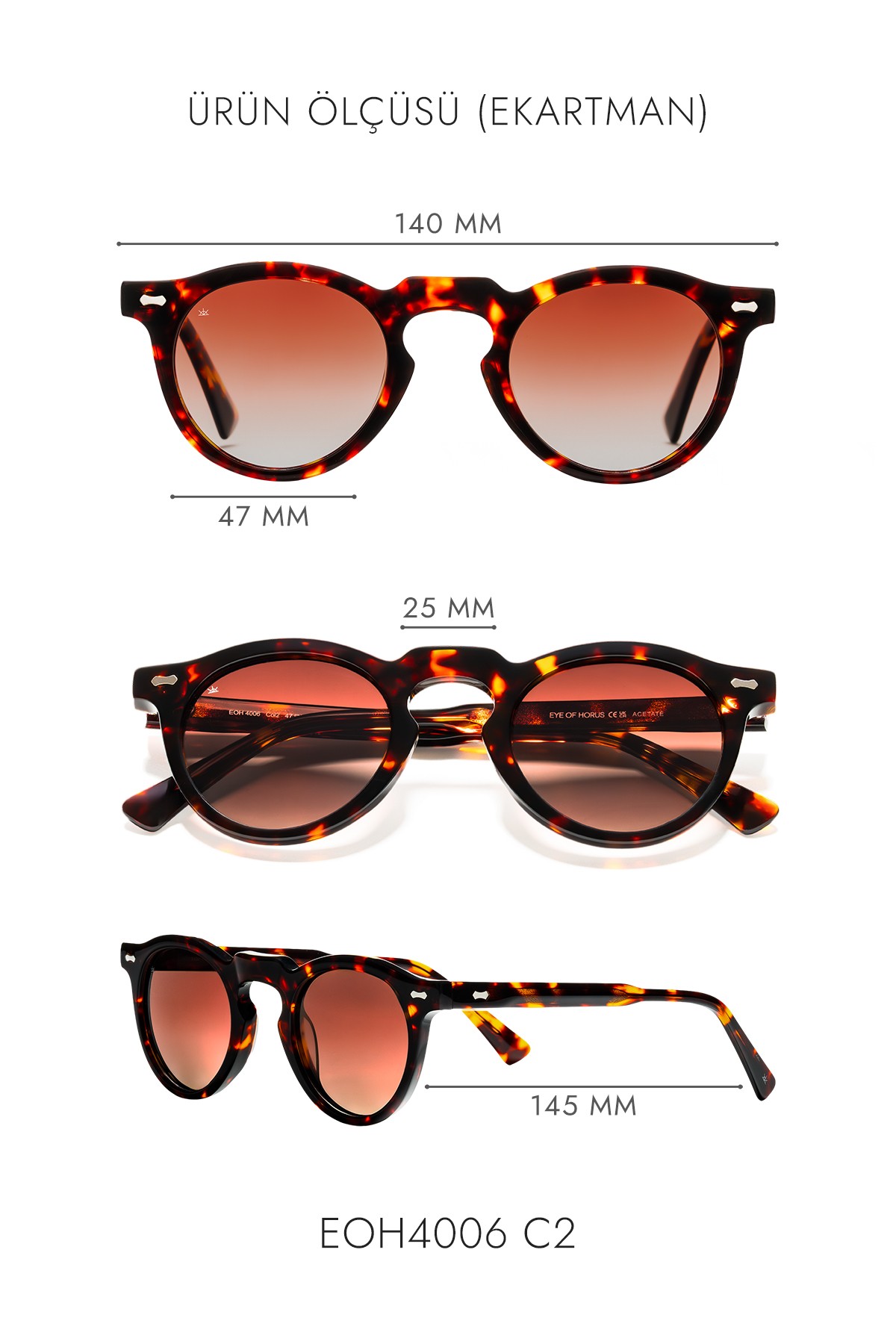 4006 | Yuvarlak Asetat Polarize Unisex Güneş Gözlüğü - Leopar