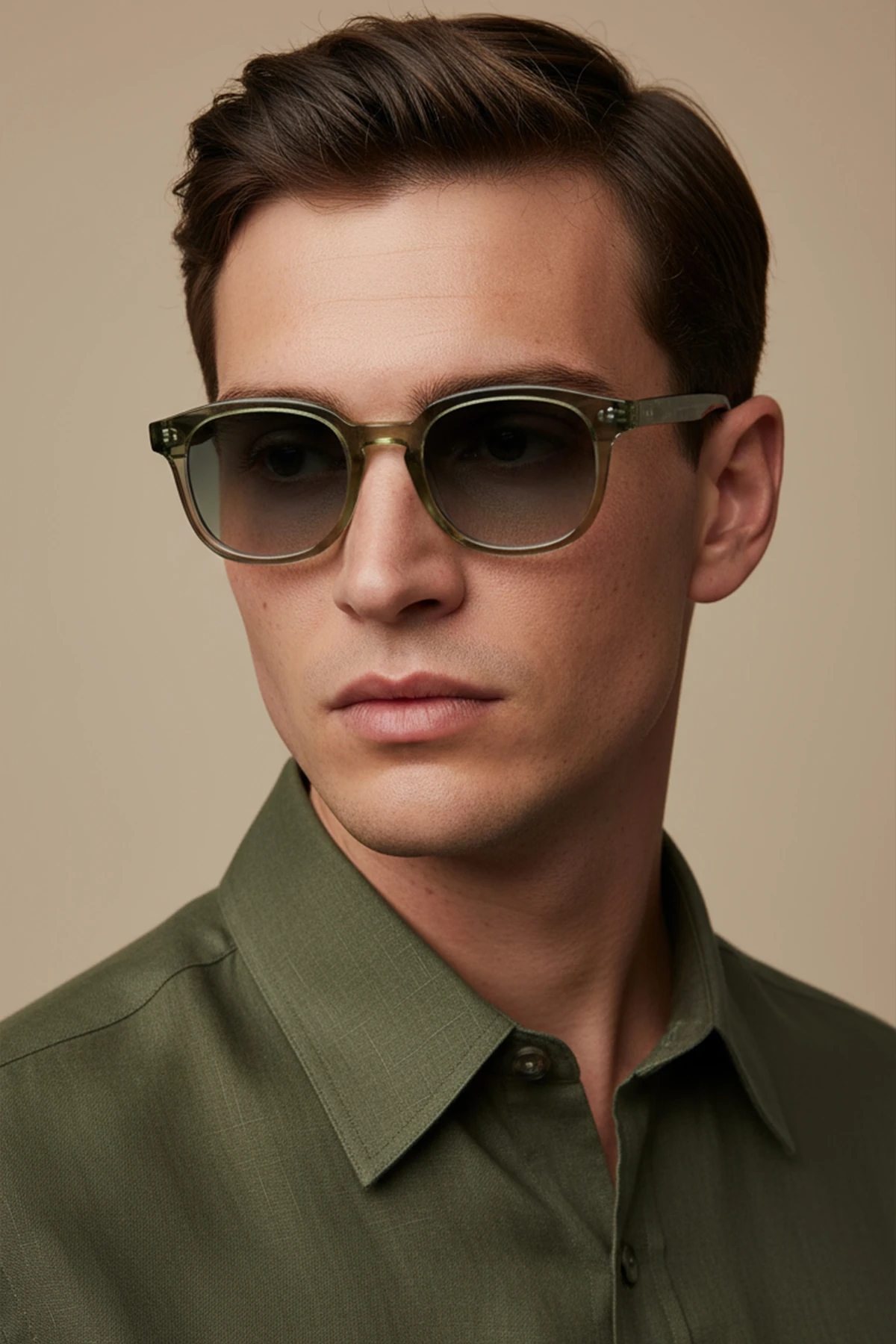 AVENTURİN-3000 | Kare Asetat UV400 Unisex Güneş Gözlüğü - Haki