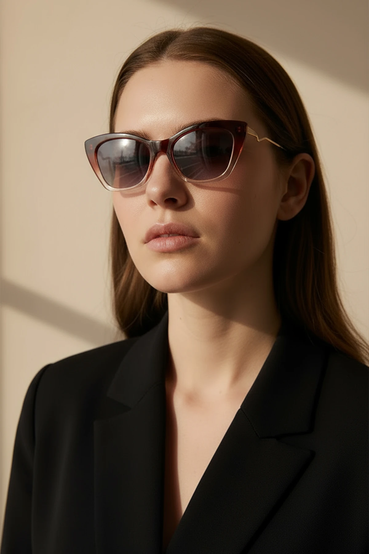 3002 | Cat Eye Kemik Polarize Kadın Güneş Gözlüğü - Bordo Degrade