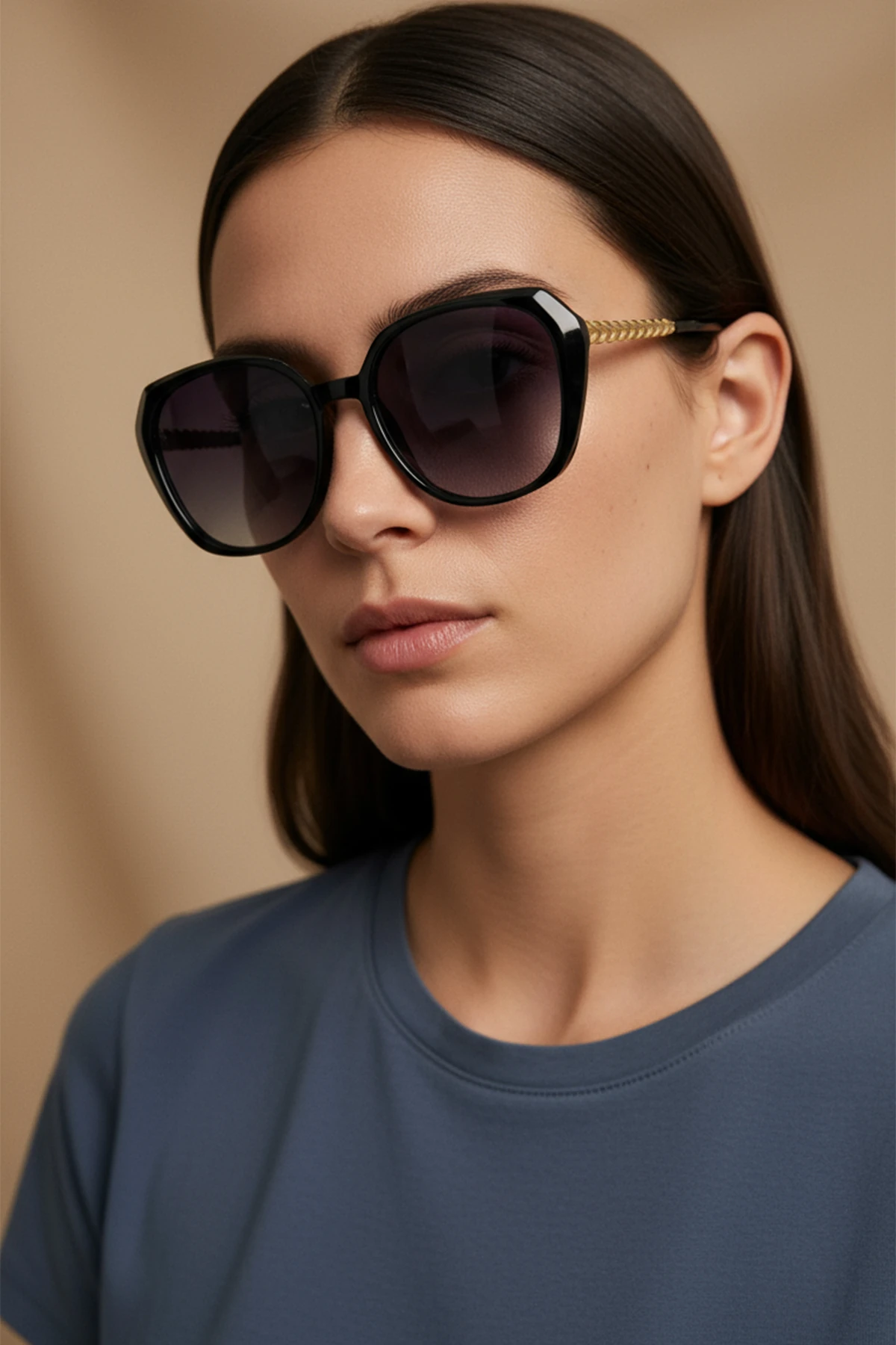 3001 | Kare Kemik Polarize Kadın Güneş Gözlüğü - Siyah