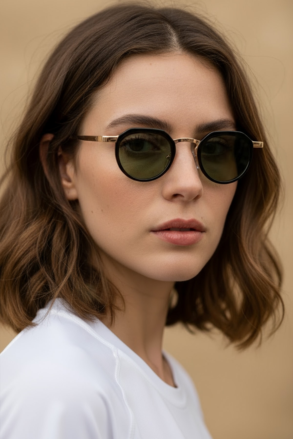 4008 | Yuvarlak Metal Polarize Unisex Güneş Gözlüğü - Siyah/Sarı