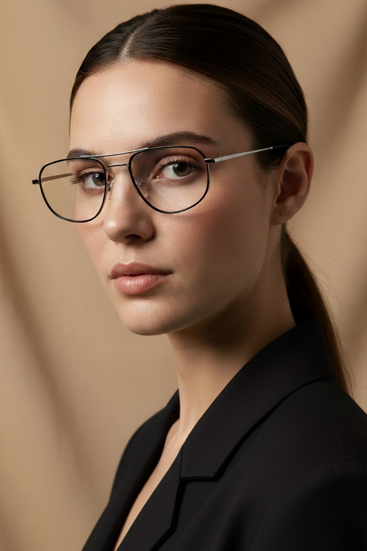 6455-M | Dikdörtgen Metal Mavi Işık Koruyucu Gözlüğü - Siyah/Gümüş