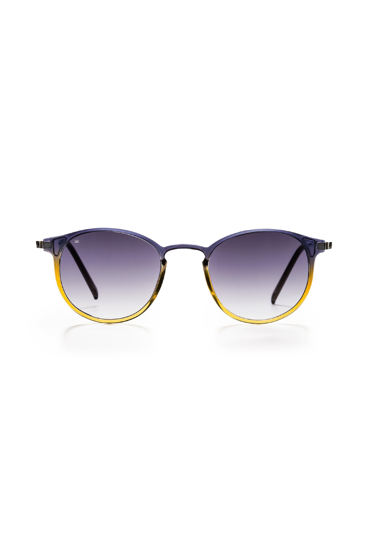 SİTRİN-2362 | Yuvarlak Kemik Asetat UV400 Unisex Güneş Gözlüğü - Gri/Sarı