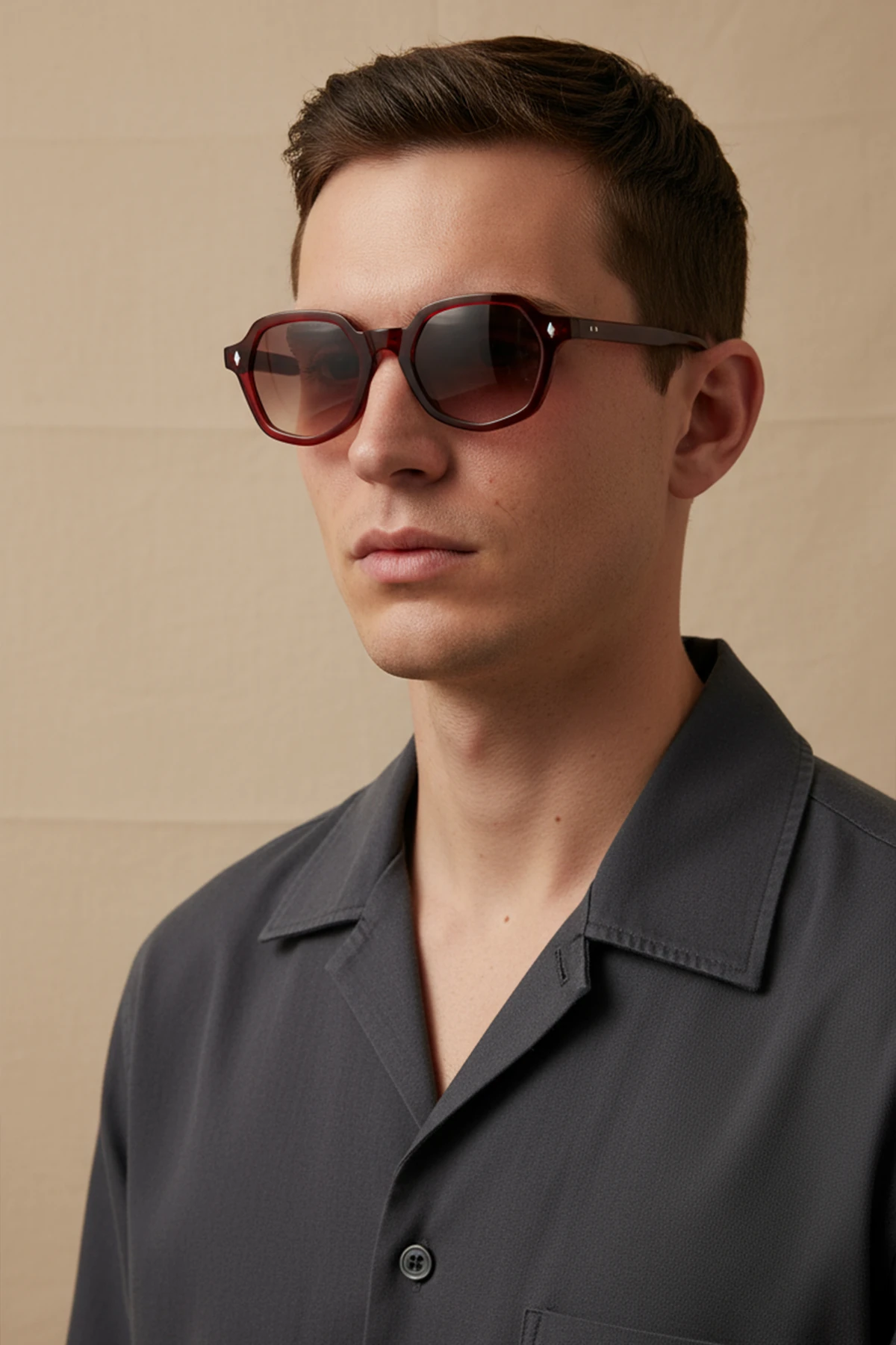 MİHENK-91033 | Altıgen Kemik Asetat UV400 Unisex Güneş Gözlüğü - Bordo