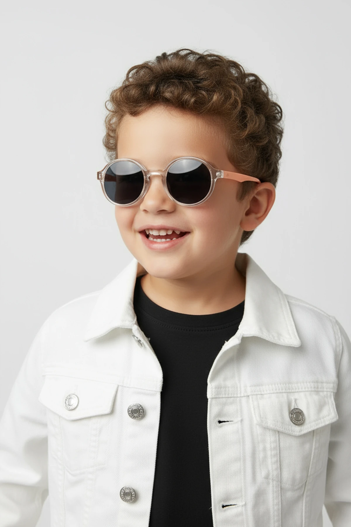 1041 ( 3-7 Yaş ) | Yuvarlak Kemik Çocuk Polarize Güneş Gözlüğü - Şeffaf/Pembe