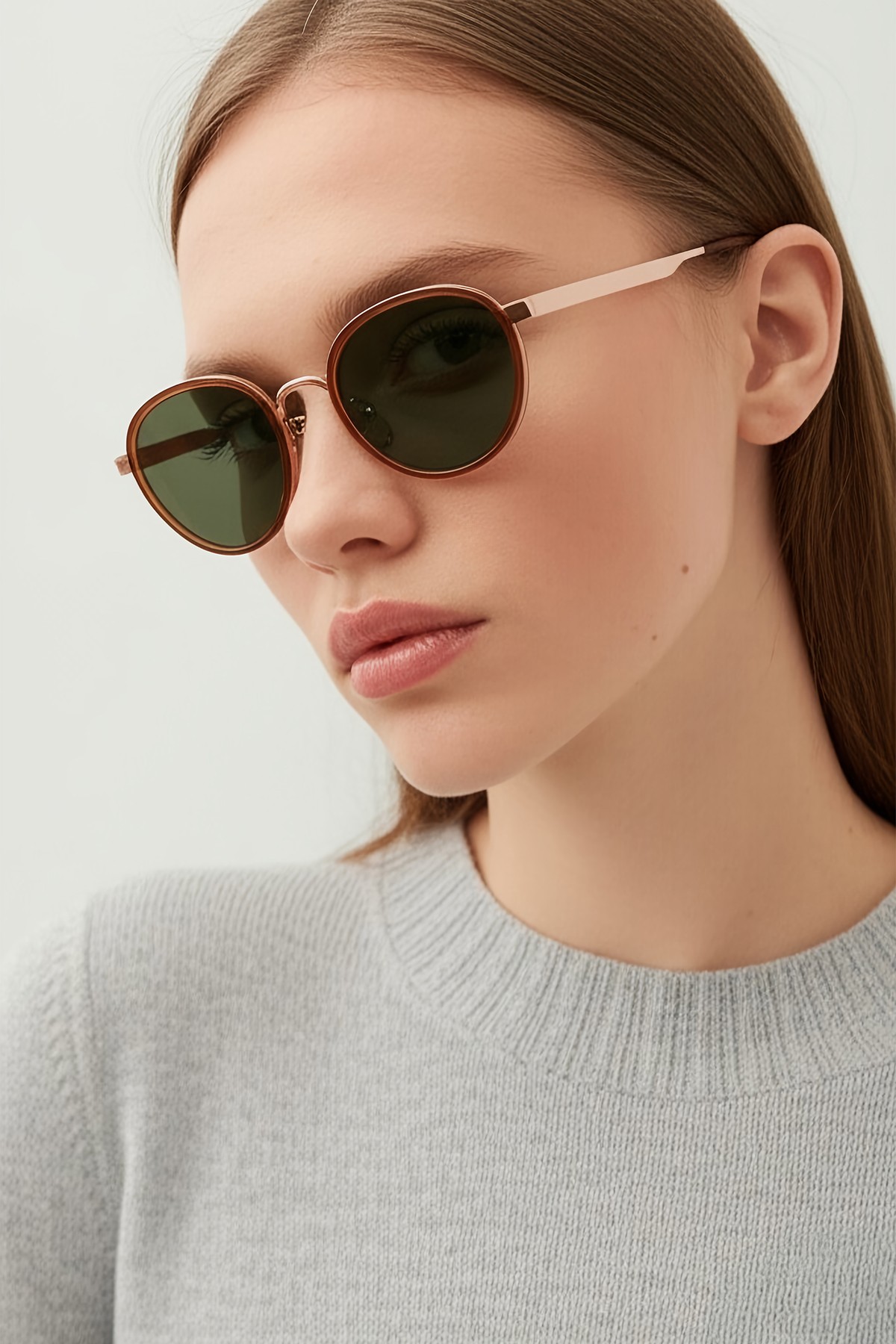 4010 | Yuvarlak Metal Polarize Unisex Güneş Gözlüğü - Kahverengi/Sarı