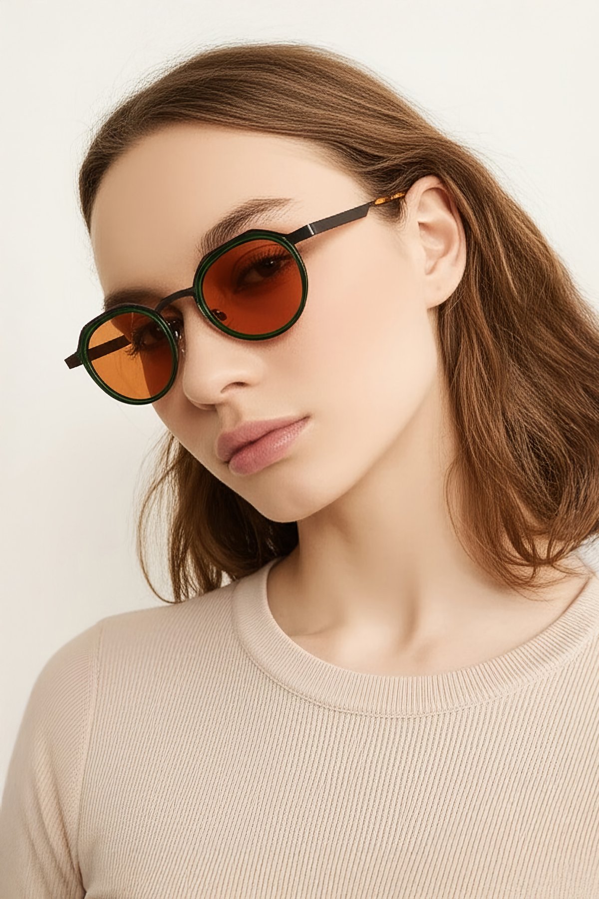 4008 | Yuvarlak Metal Polarize Unisex Güneş Gözlüğü - Yeşil/Kahverengi