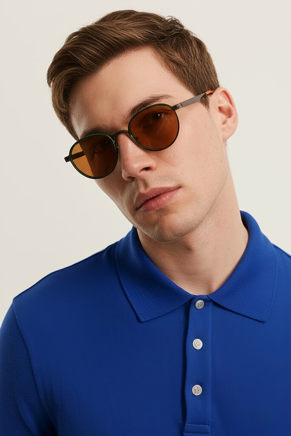 4010 | Yuvarlak Metal Polarize Unisex Güneş Gözlüğü - Yeşil/Kahverengi