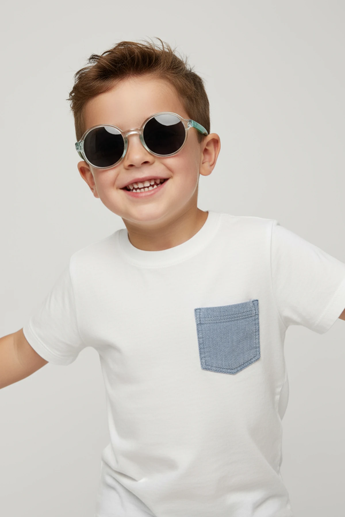 1041 ( 3-7 Yaş ) | Yuvarlak Kemik Çocuk Polarize Güneş Gözlüğü - Şeffaf/Yeşil