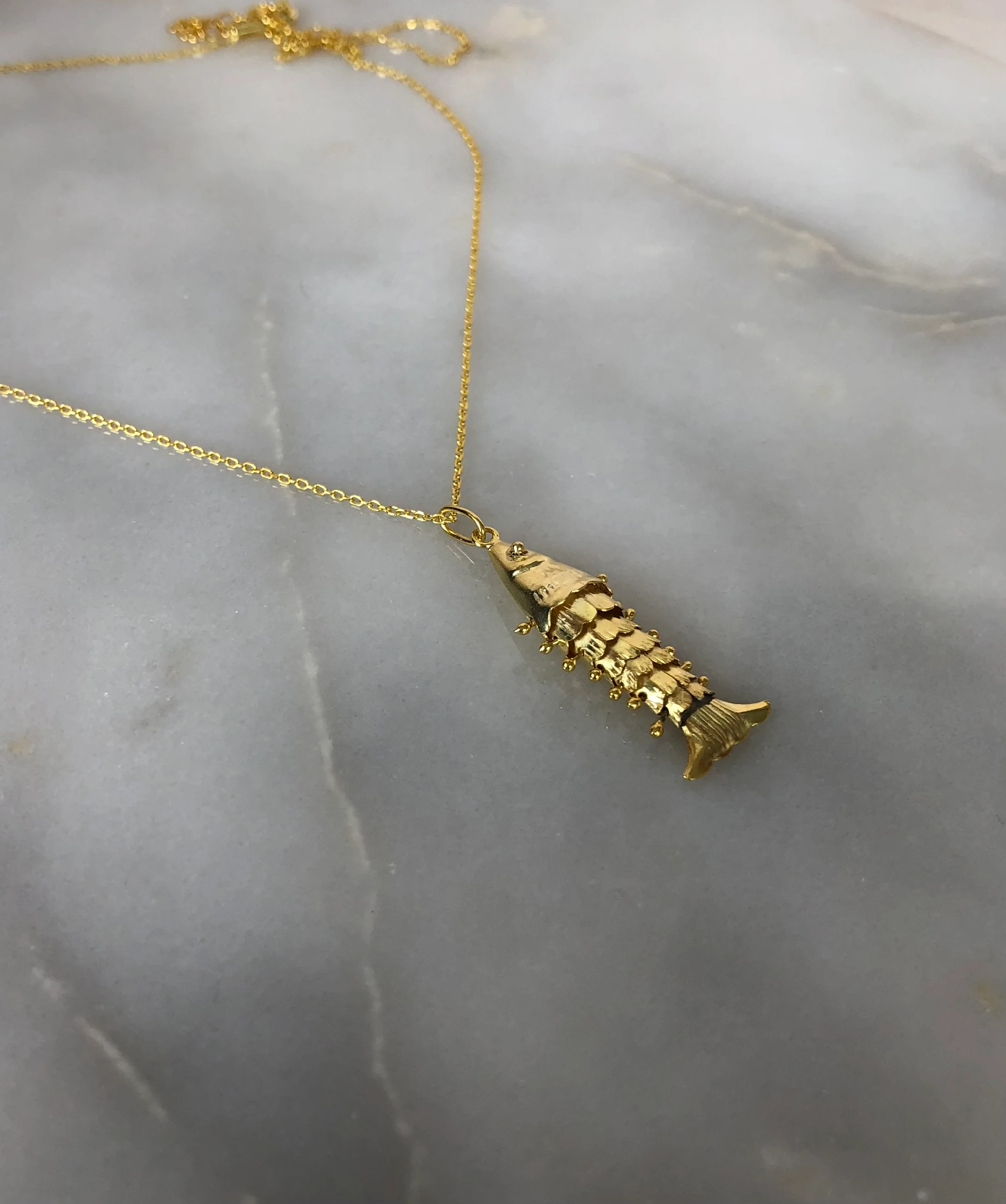 925 Ayar Gümüş Balık Kolye-Gold