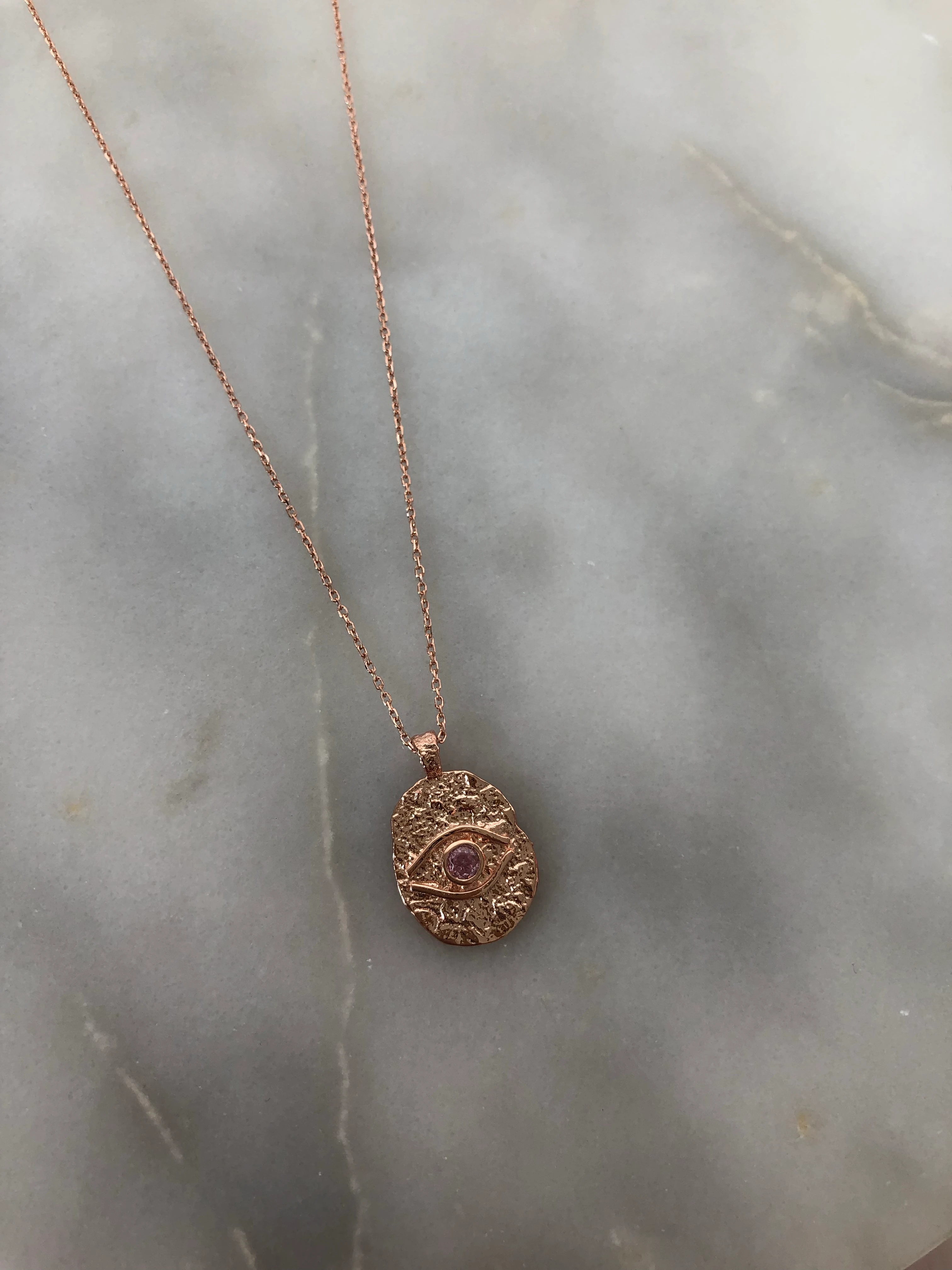 925 Ayar Gümüş Göz Kolye-Rose