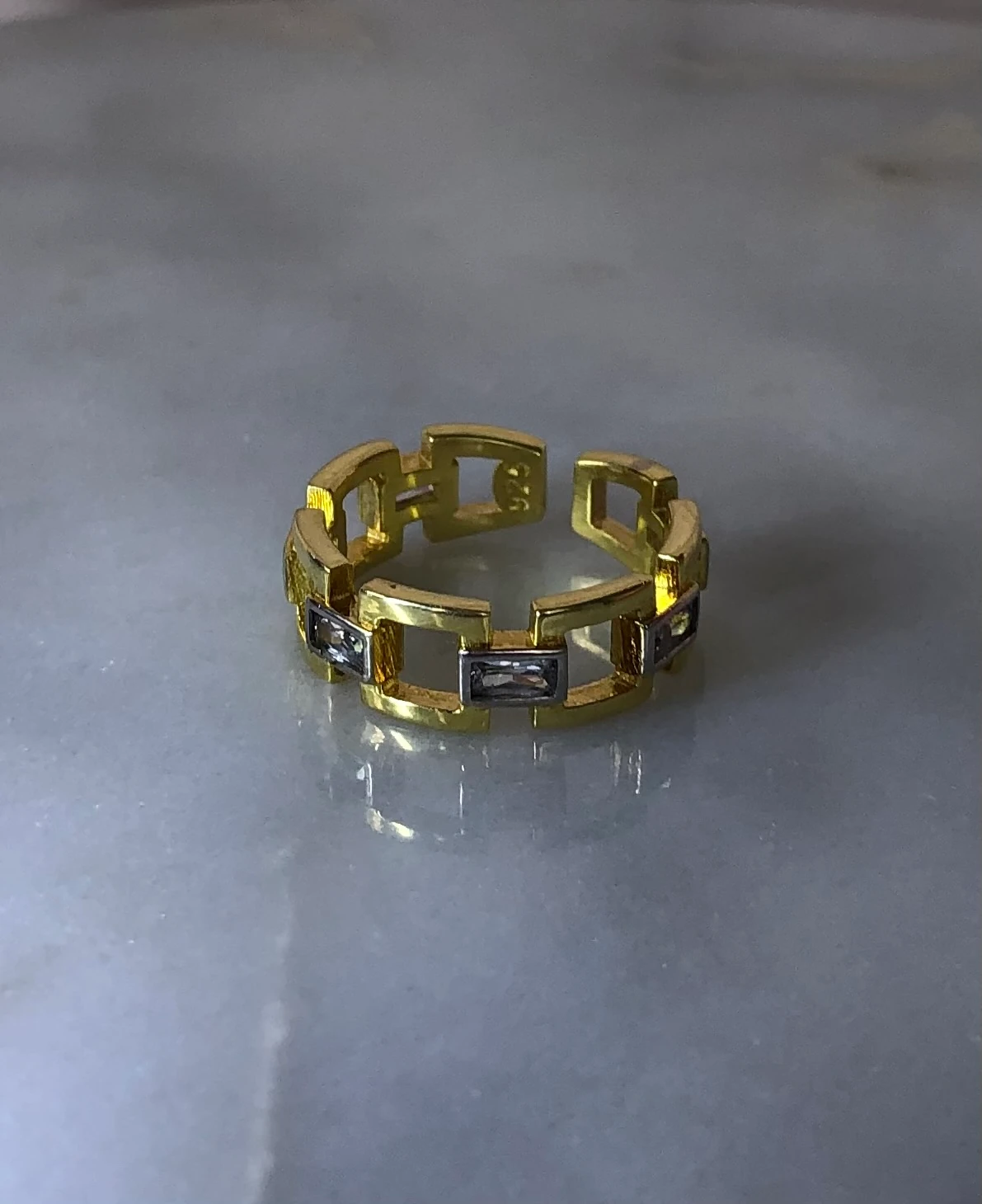 925 Ayar Gümüş Baget Zincir Yüzük-Gold