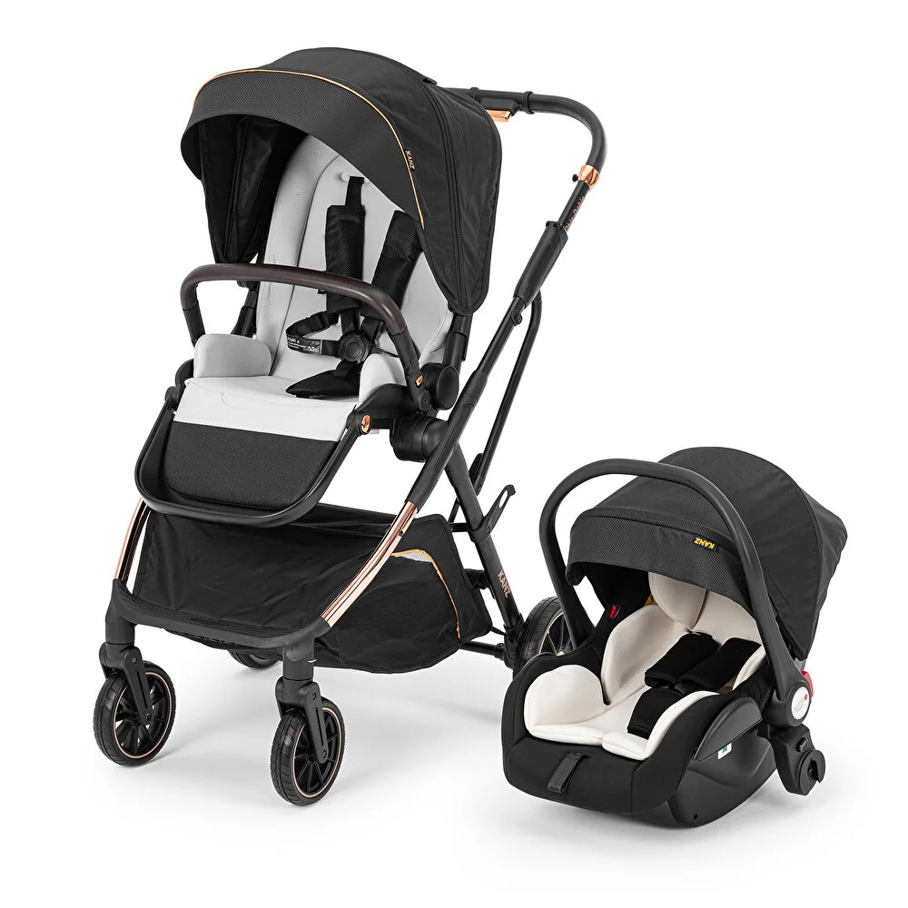 Kanz Okie Dokie Travel Sistem Bebek Arabası Tek Elle Katlanabilir Çift Yönlü 0-4 Yaş 22 Kg Siyah