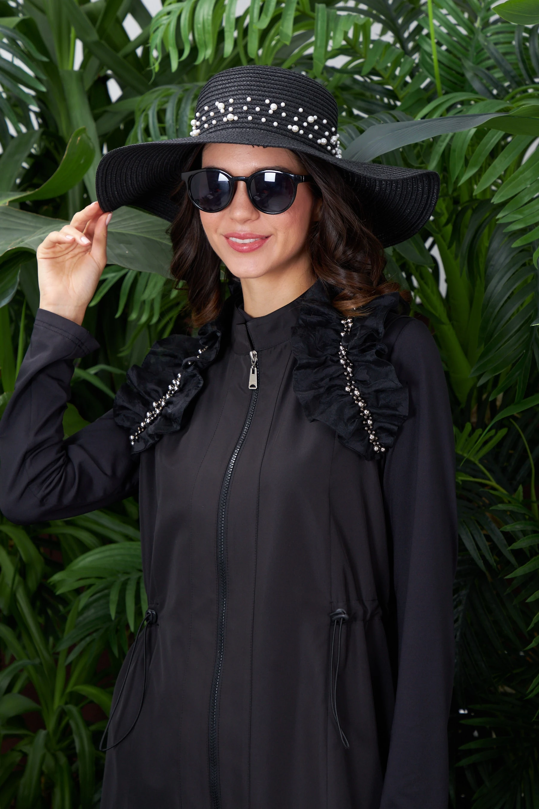 Volanlı İncili Fermuarlı Yelek