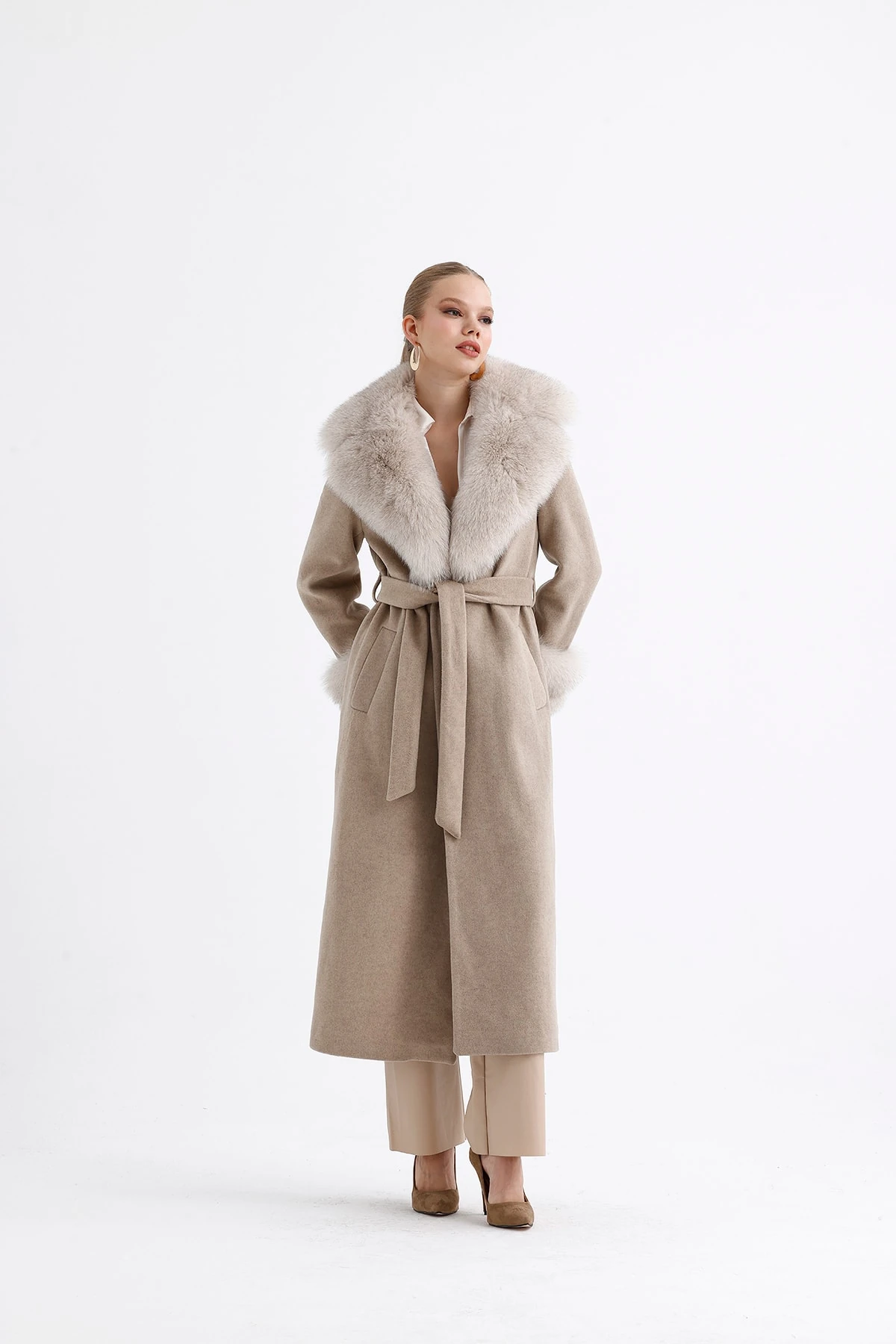 Kürk Detaylı Max Boy Kaşmir Kaban