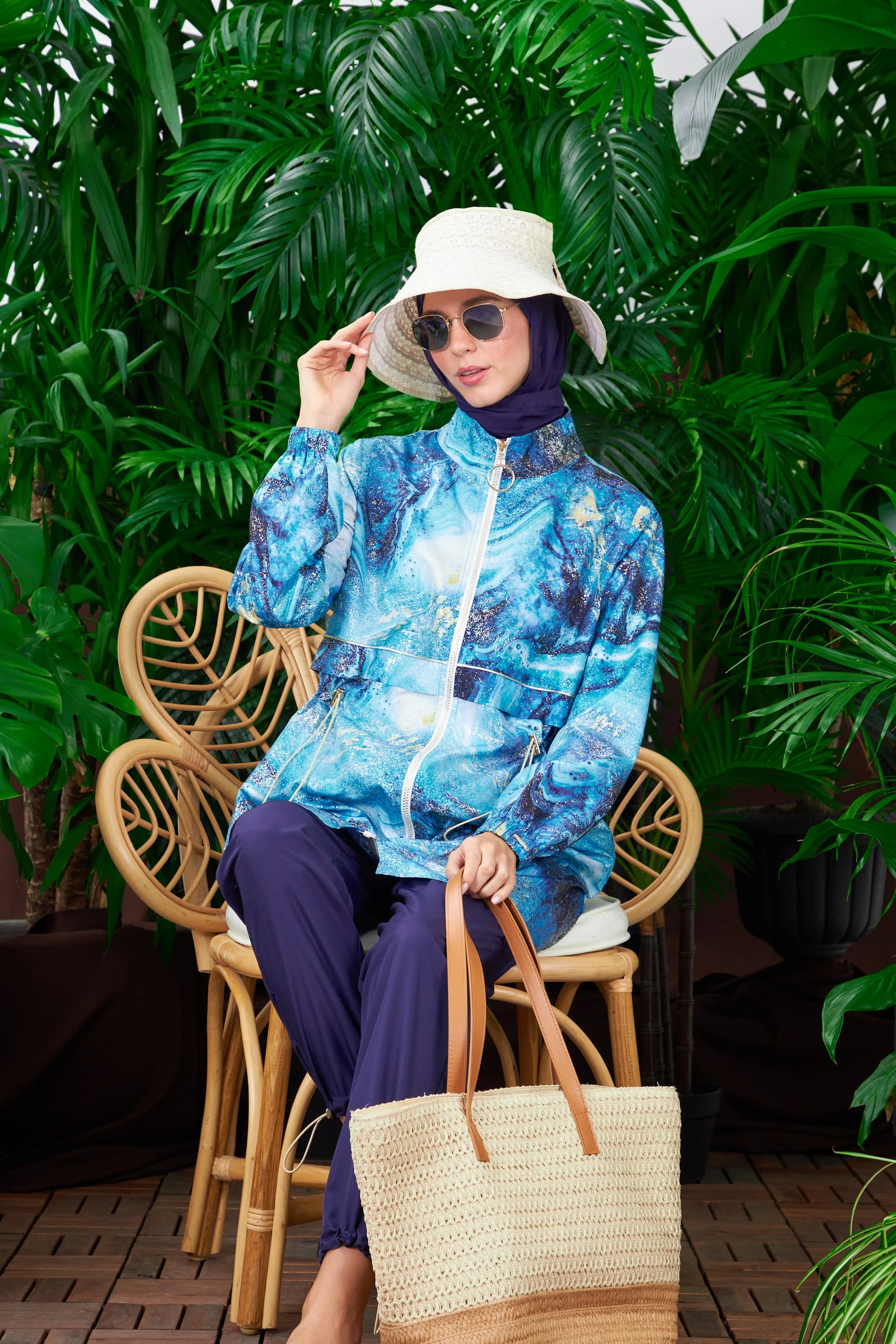 Gold Mermer Desenli Tesettür Mayo