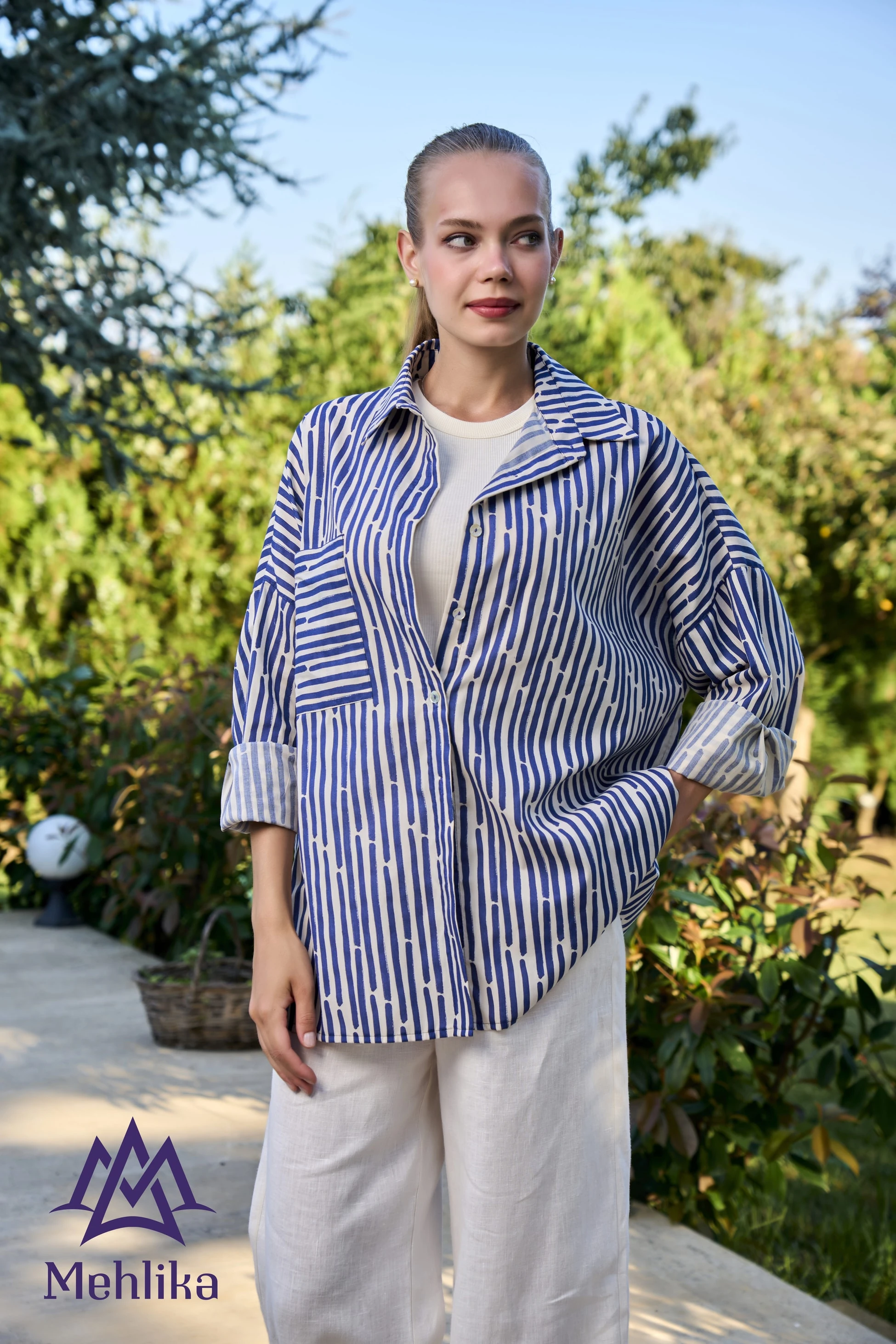 Comfort Çizgili Mavi Gömlek