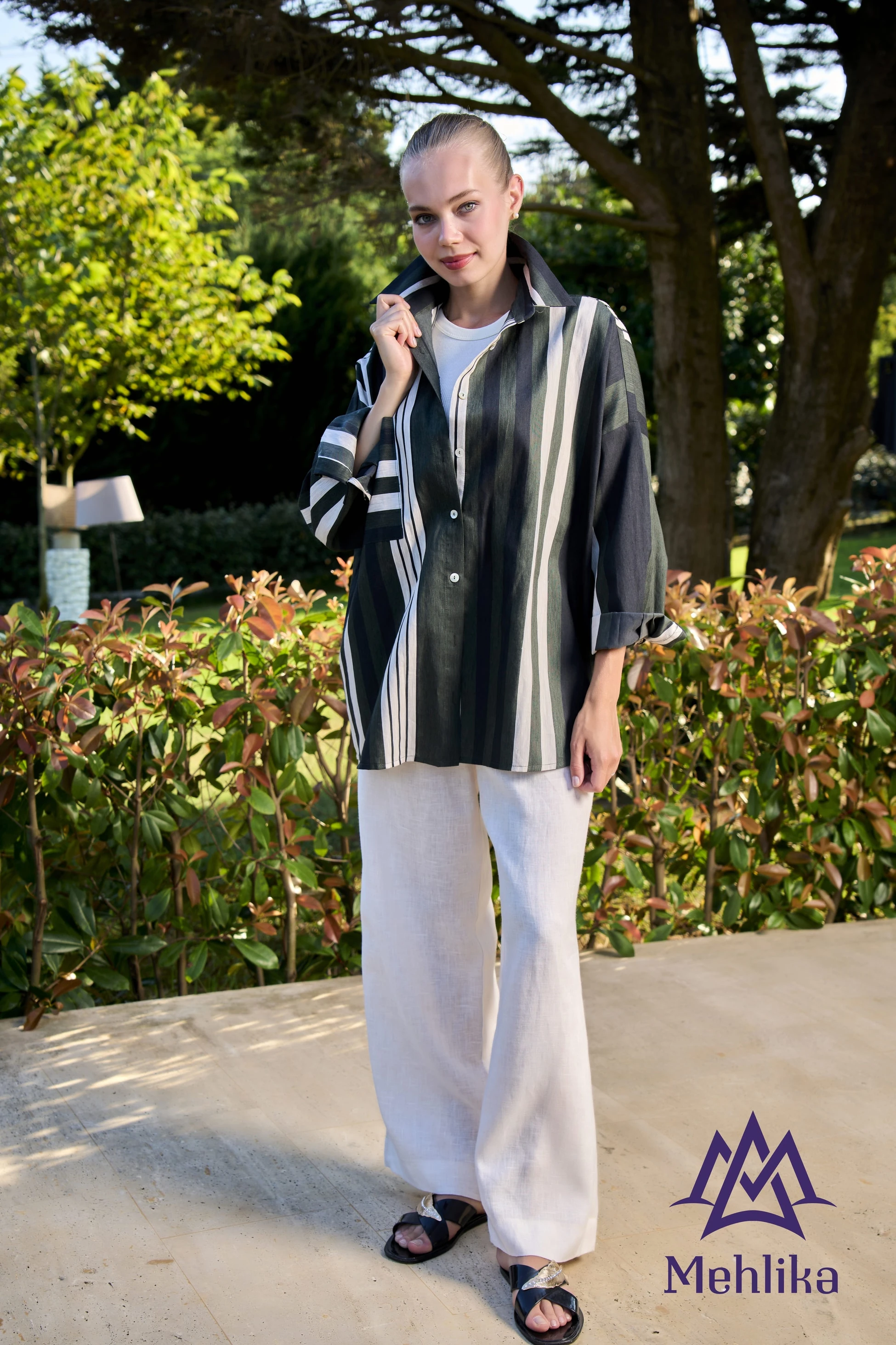 Comfort Çizgili Yeşil Gömlek