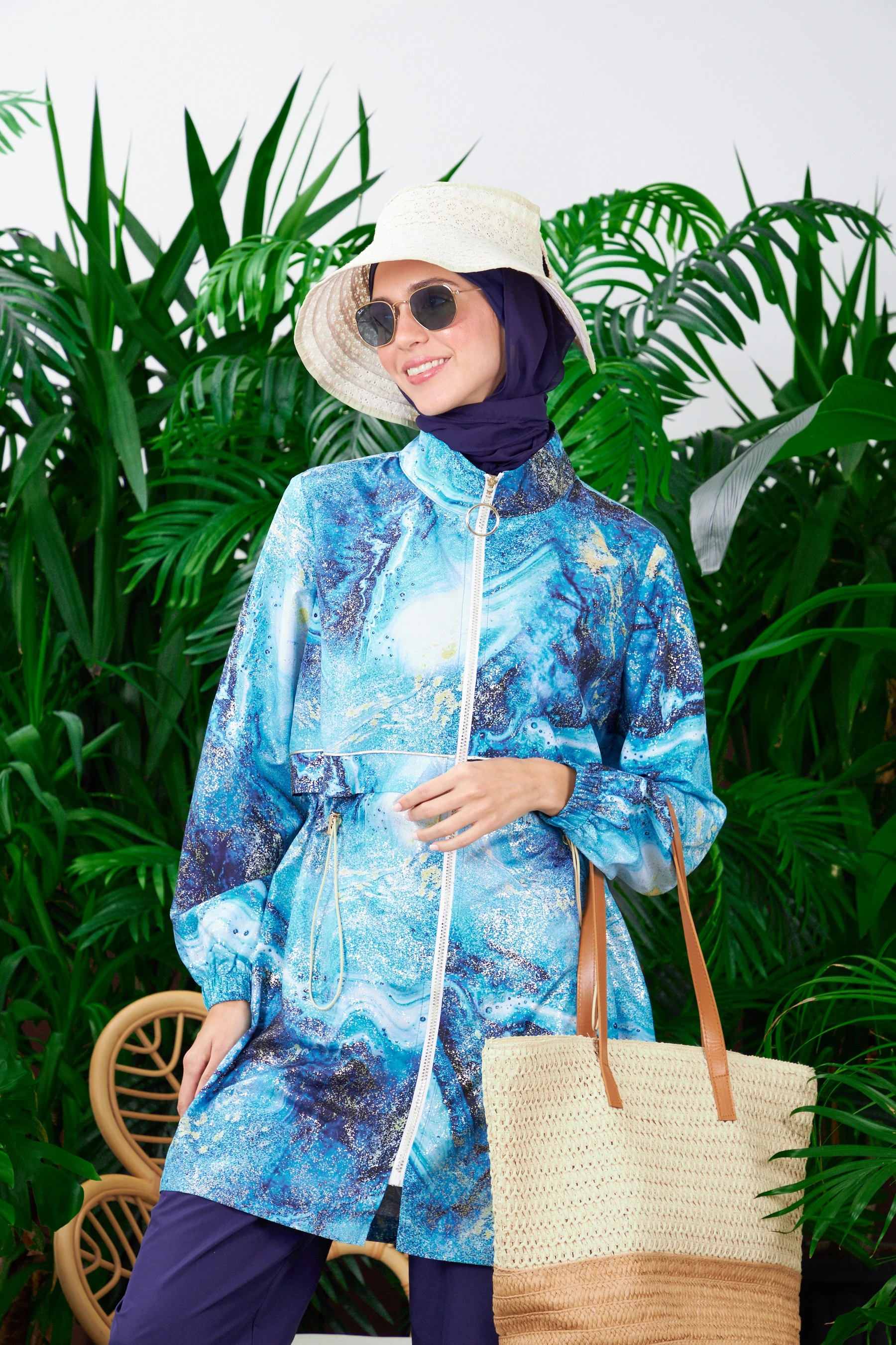 Gold Mermer Desenli Tesettür Mayo