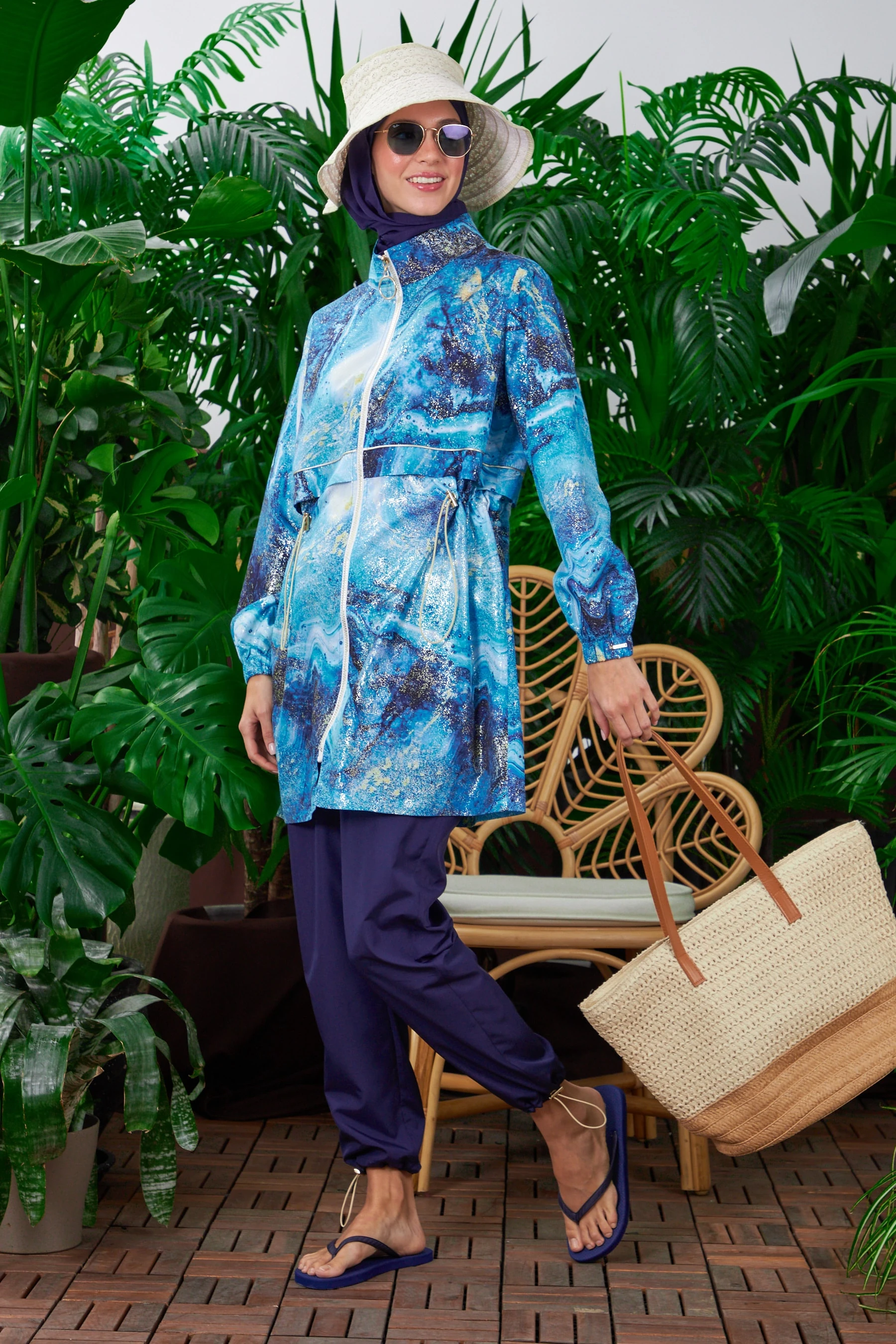 Gold Mermer Desenli Tesettür Mayo