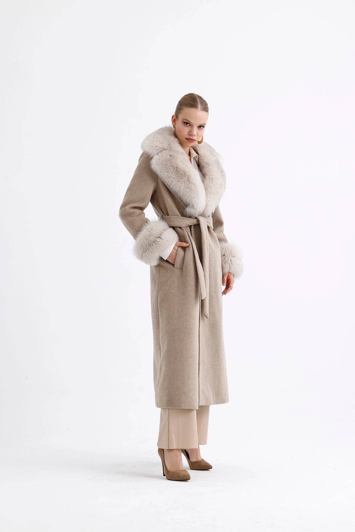 Kürk Detaylı Max Boy Kaşmir Kaban