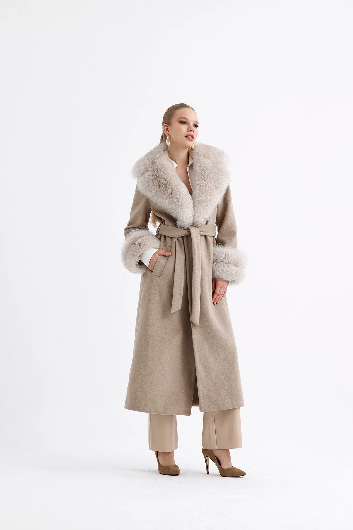 Kürk Detaylı Max Boy Kaşmir Kaban