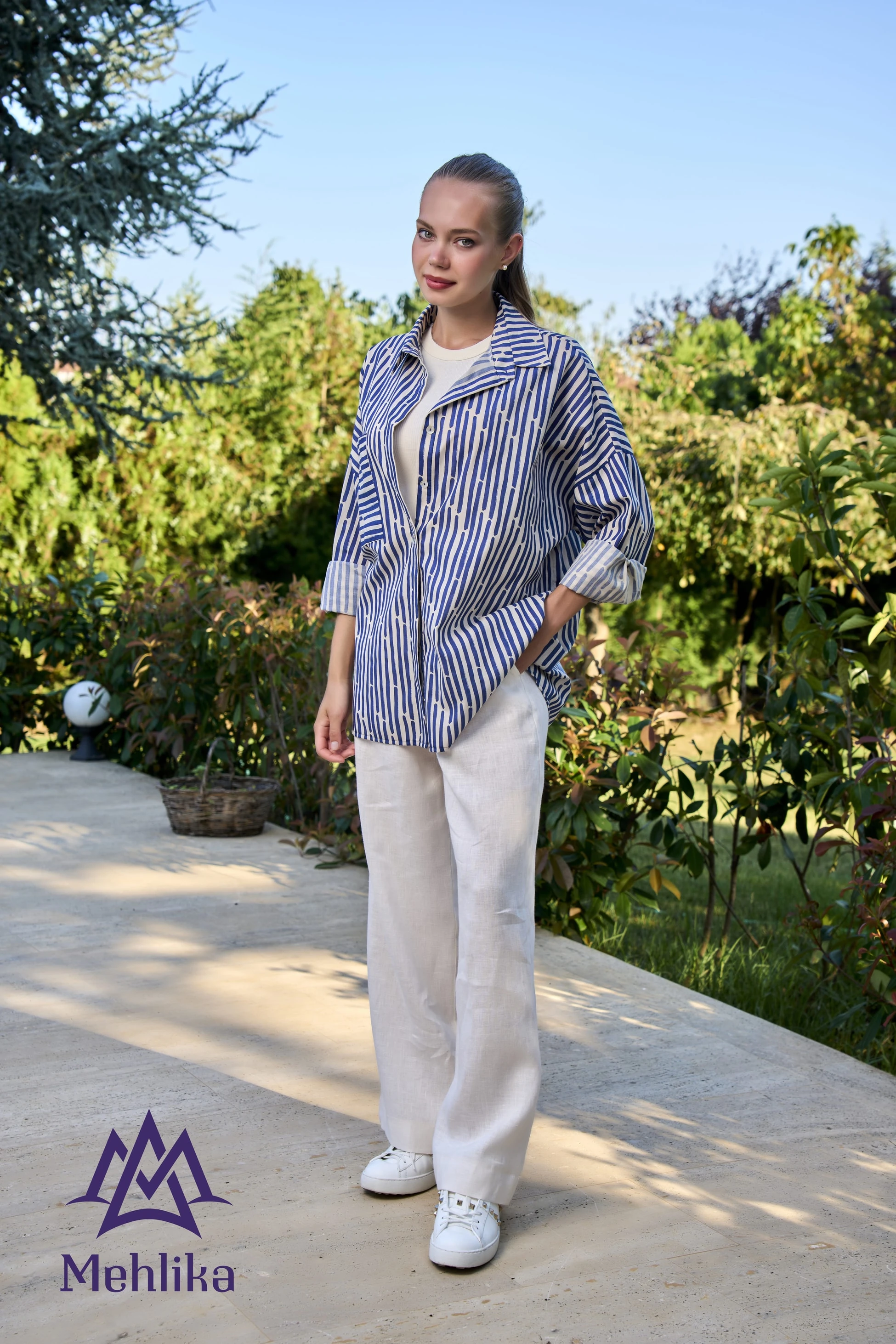 Comfort Çizgili Mavi Gömlek