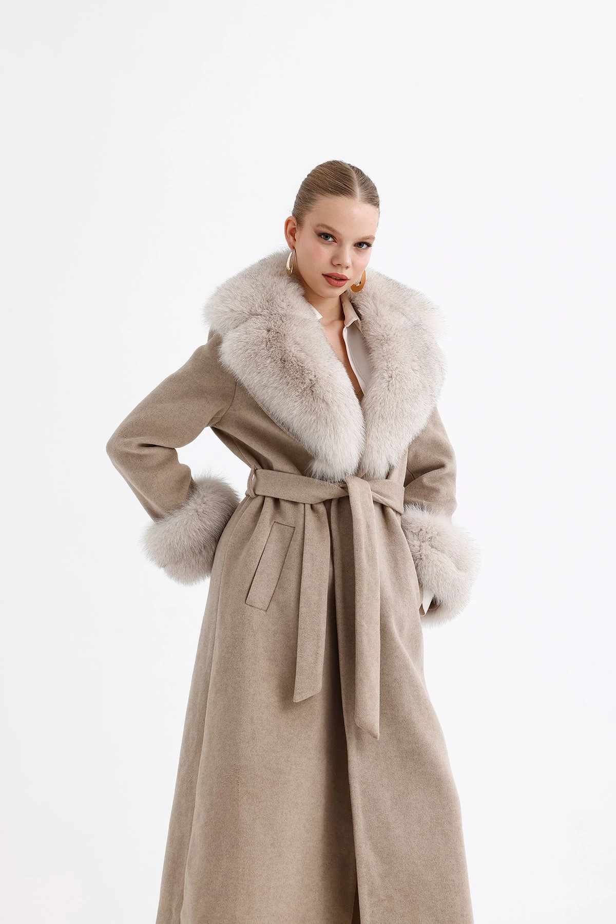 Kürk Detaylı Max Boy Kaşmir Kaban