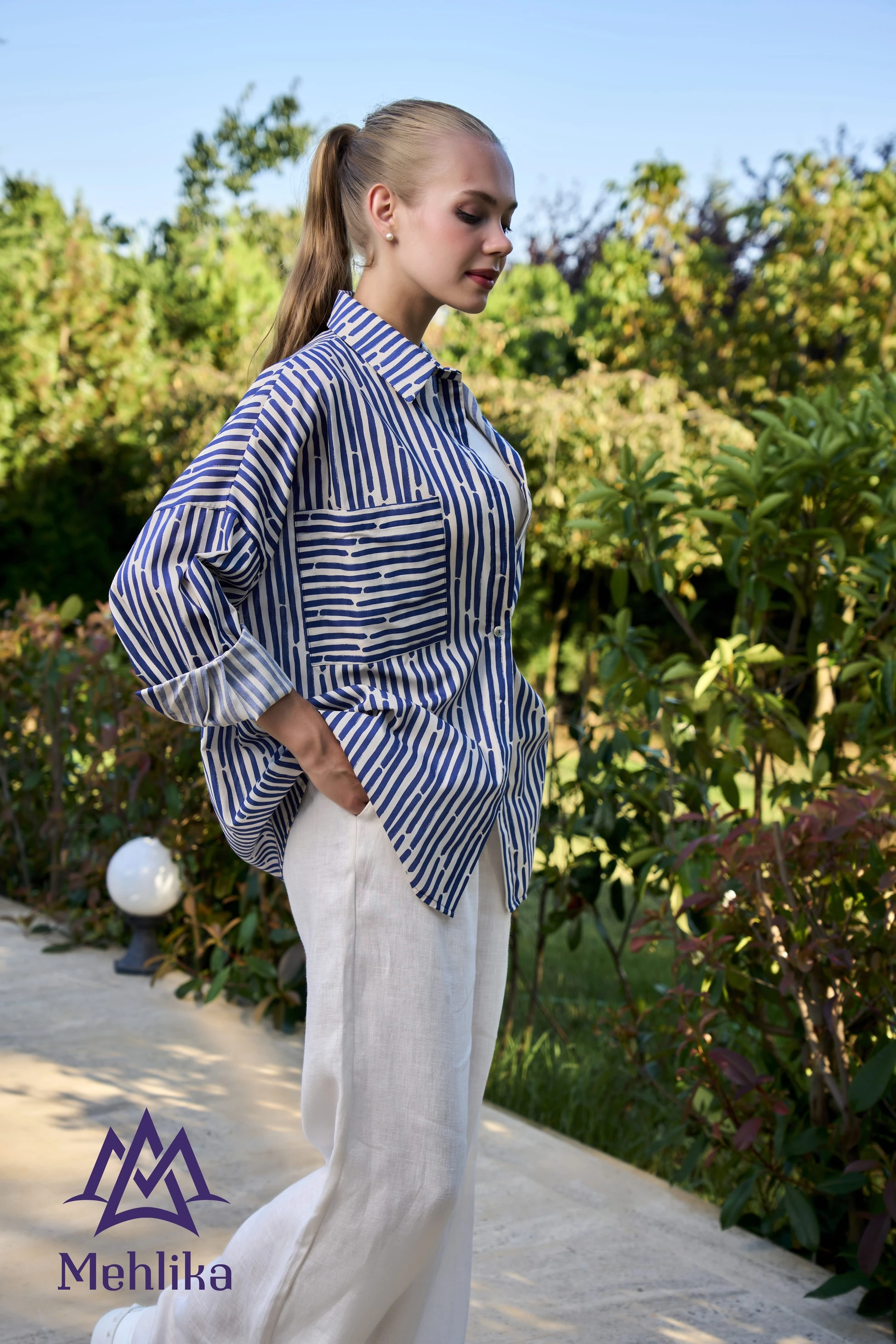 Comfort Çizgili Mavi Gömlek