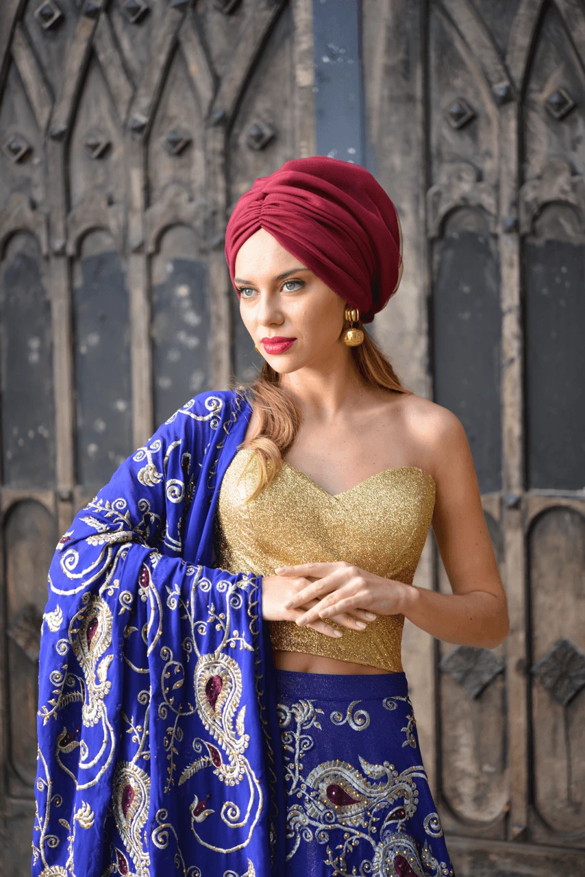 Hesya Dolgulu Günlük Tüllü Bone - Bordo