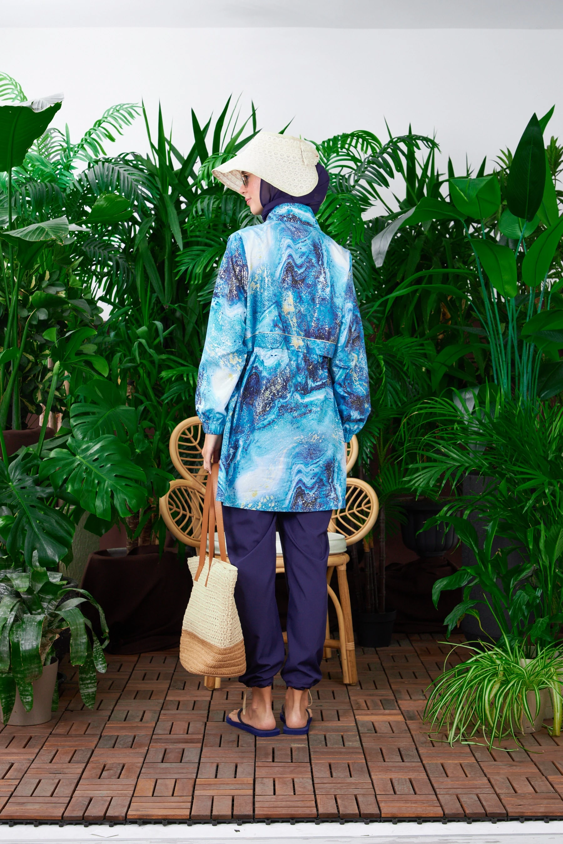 Gold Mermer Desenli Tesettür Mayo