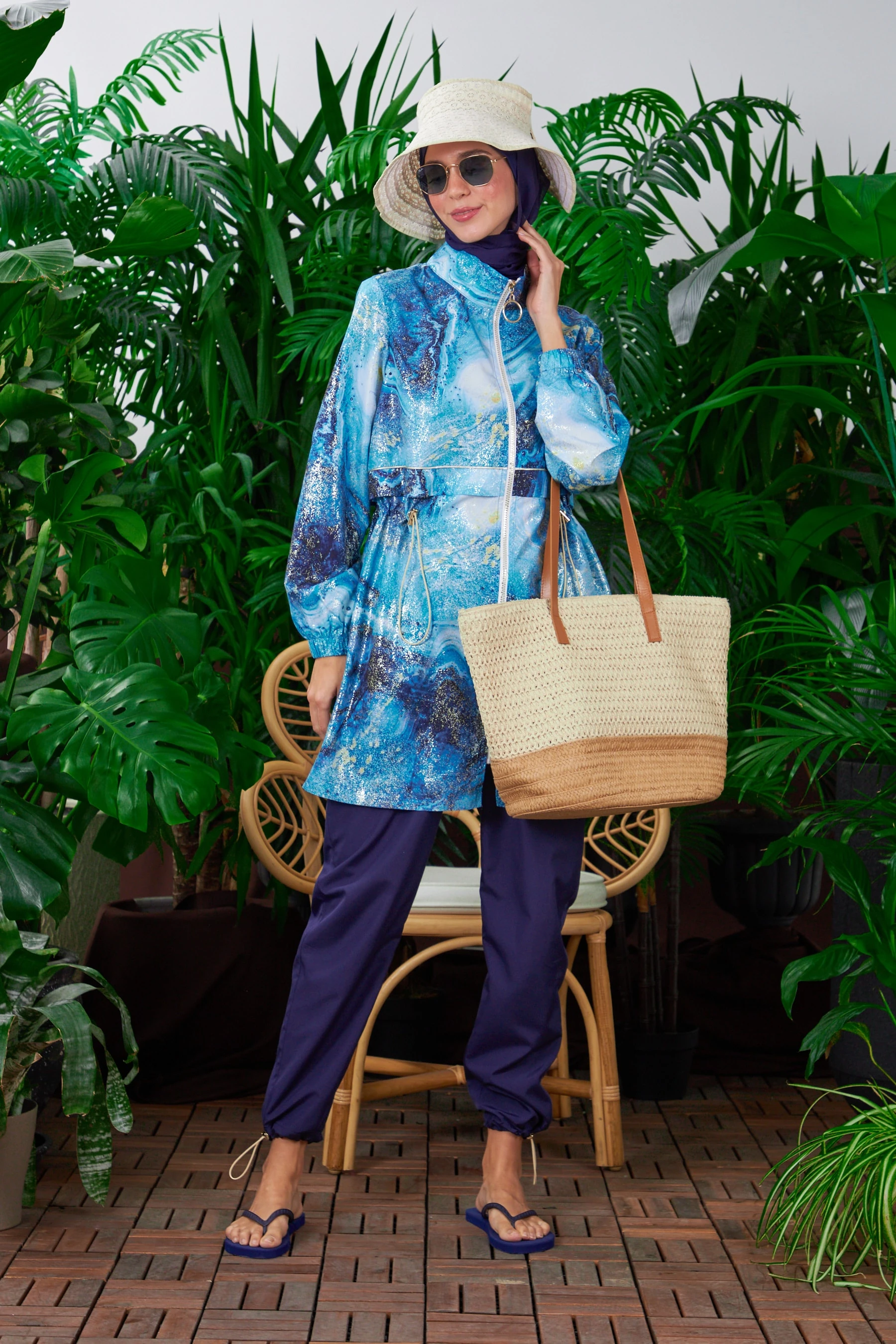 Gold Mermer Desenli Tesettür Mayo