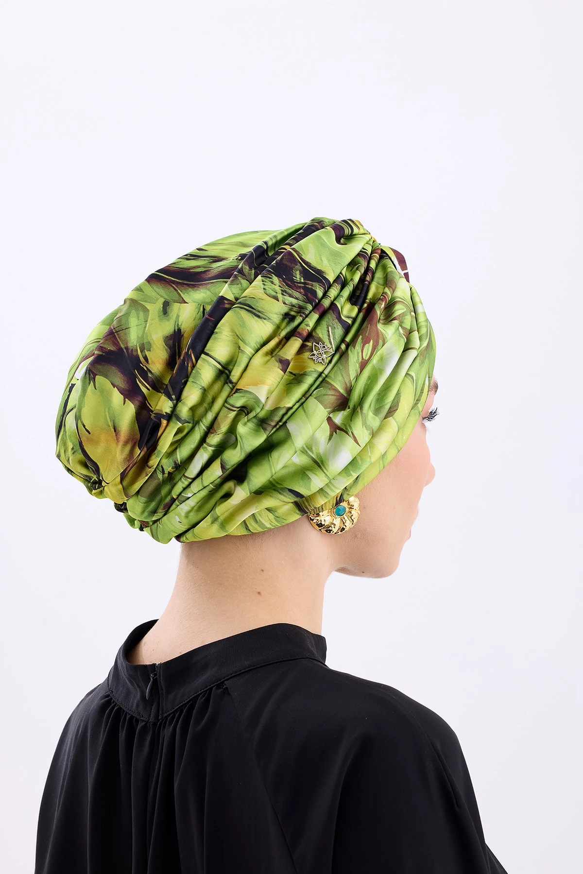 Havana Yeşil Yapraklı İpek Dolgusuz Bone