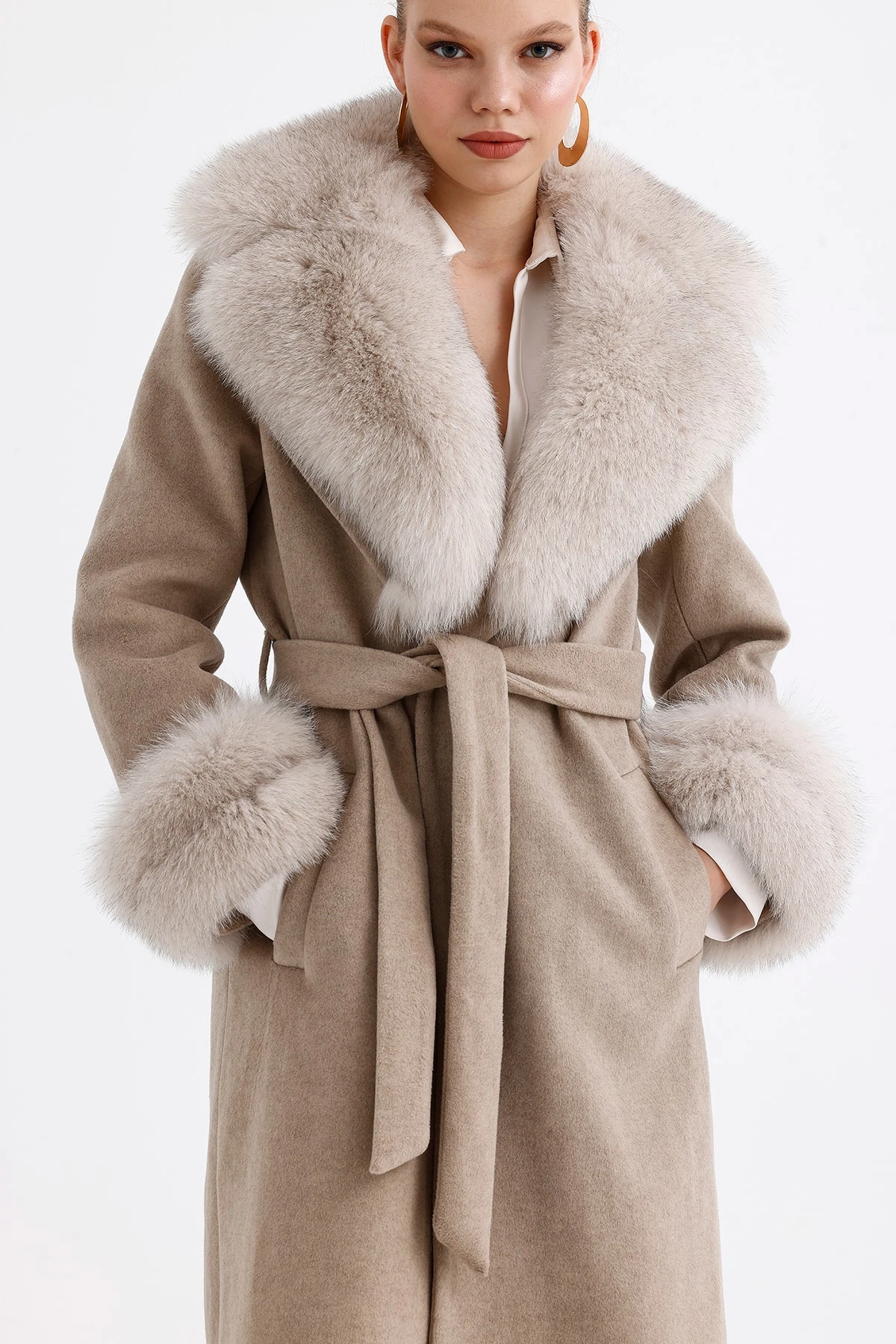 Kürk Detaylı Max Boy Kaşmir Kaban