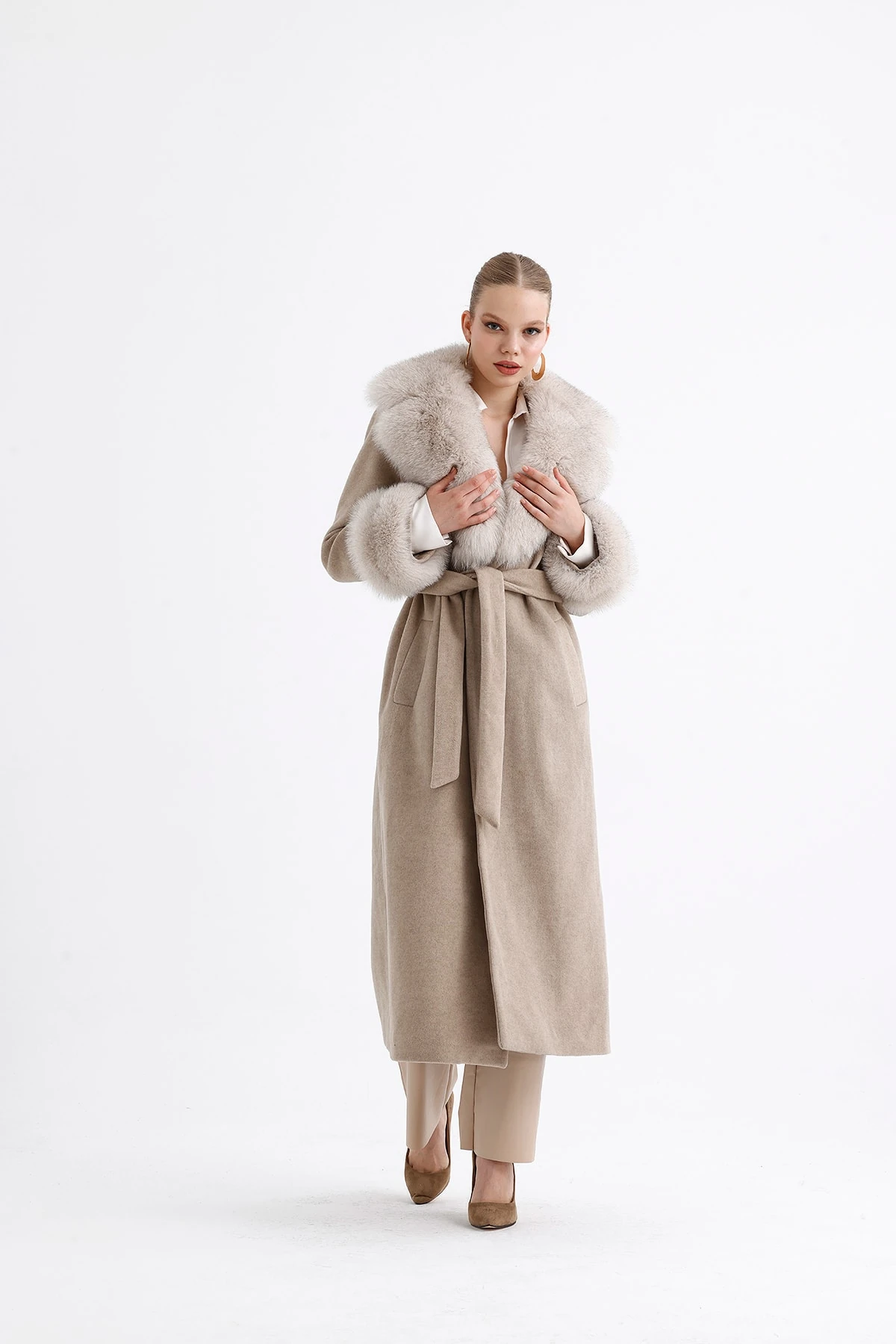 Kürk Detaylı Max Boy Kaşmir Kaban