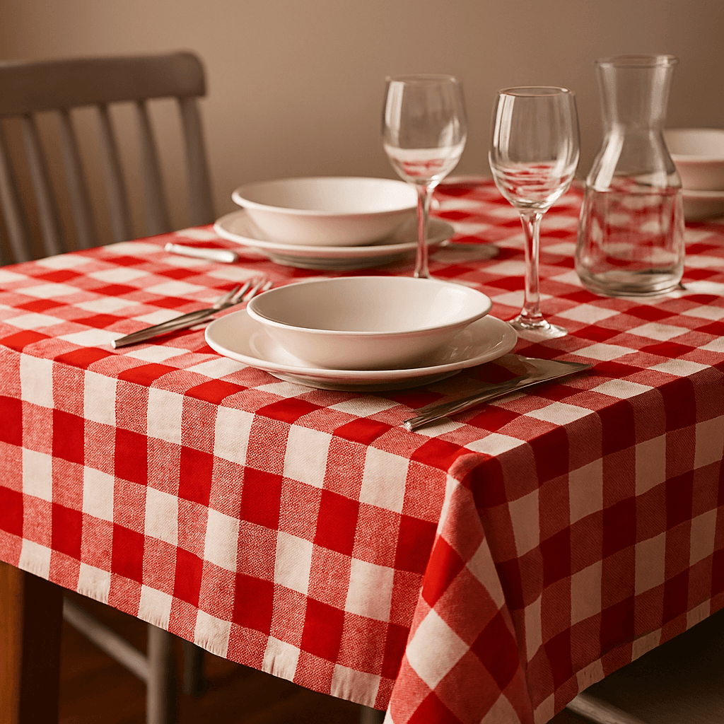 Pötikareli Keten Kumaş Ekose Masa Örtüsü