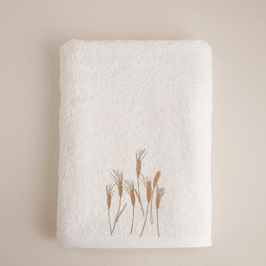 Barley Nakışlı Banyo Havlusu 70x140 cm - Ekru