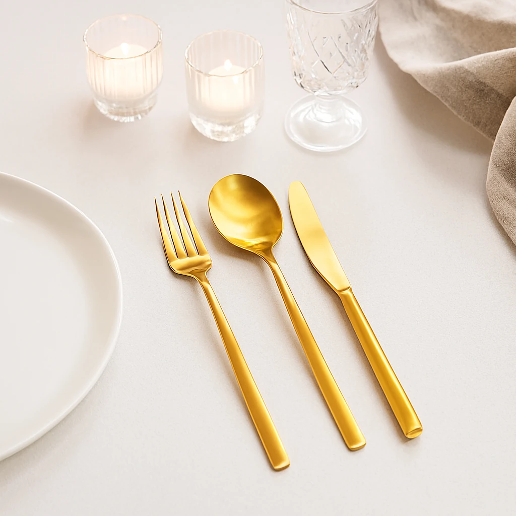 Güral Porselen Güral 18 Parça 6 Kişilik Çatal Kaşık Takımı - Gold