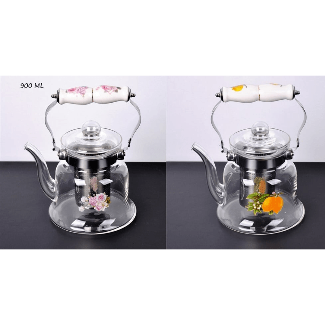 Porselen Saplı 900 ML Isıya Dayanıklı Cam Demlik