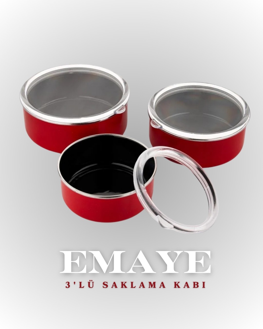 Emaye 14/16/18 Cm 3'lü Saklama Kabı
