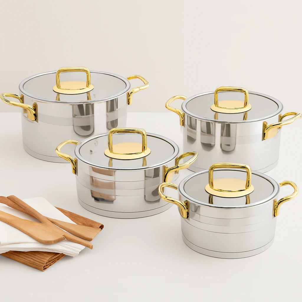 Silene 8 Parça Çelik Tencere Seti - Gold Kulp