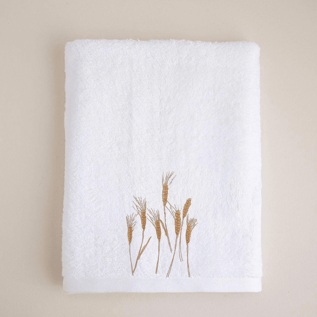 Barley Nakışlı Banyo Havlusu 70x140 cm - Beyaz