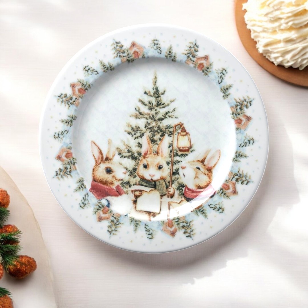 Yuvarlak Pasta Tabak Bunny Christmas (20Cm)