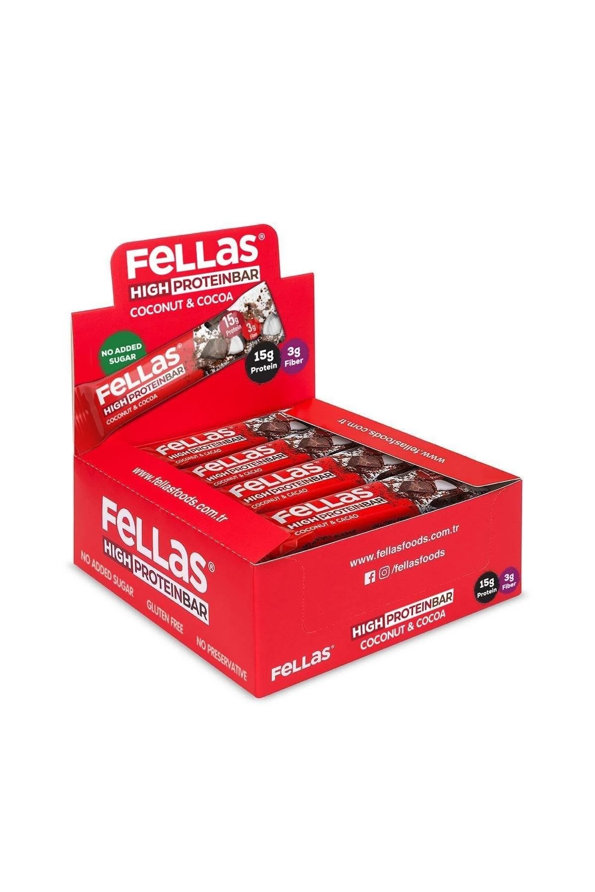 Fellas Yüksek Protein Bar - Hindistan Cevizli ve Kakaolu 45 G x 12 Adet