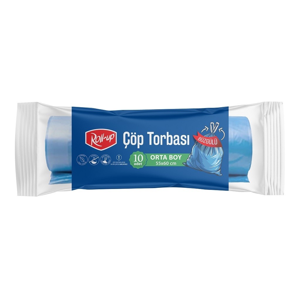 Roll Up Çöp Torbası Orta Boy Büzgülü 55 x 60 Cm 10 Adet x 25 Paket 