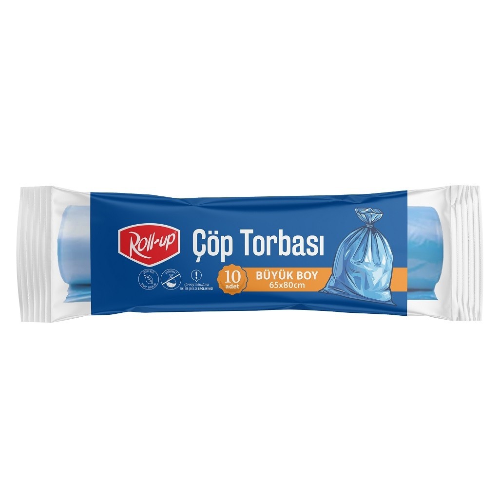 Roll Up Battal Boy Mavi Çöp Torbası 65 x 80 cm 10'lu x 50 Paket (Koli)