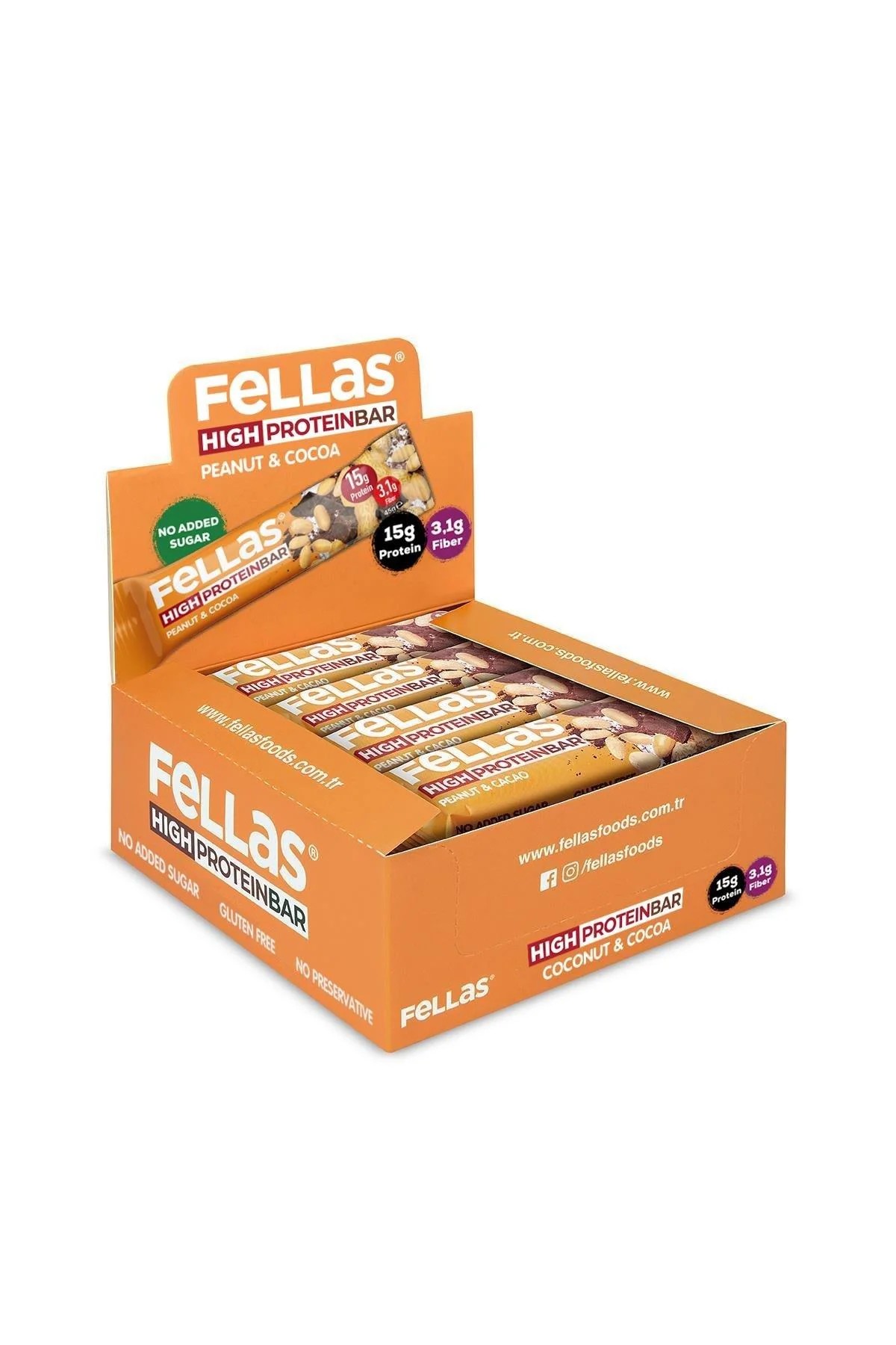 Fellas Yüksek Protein Bar - Yer Fıstıklı ve Kakaolu 45 G x 12 Adet
